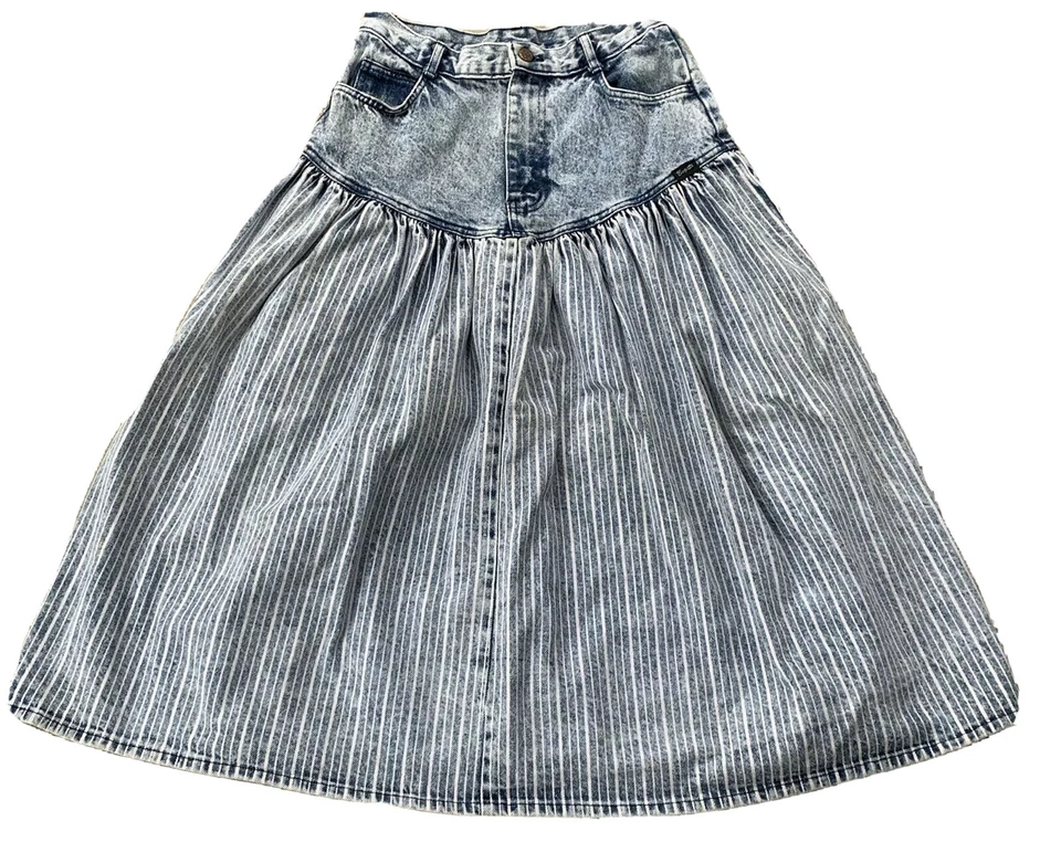 Vintage Bugatti High Waist Denim Skirt Acid Wash Striped Acid Wash 11 28 Waist - Image 2 of 4