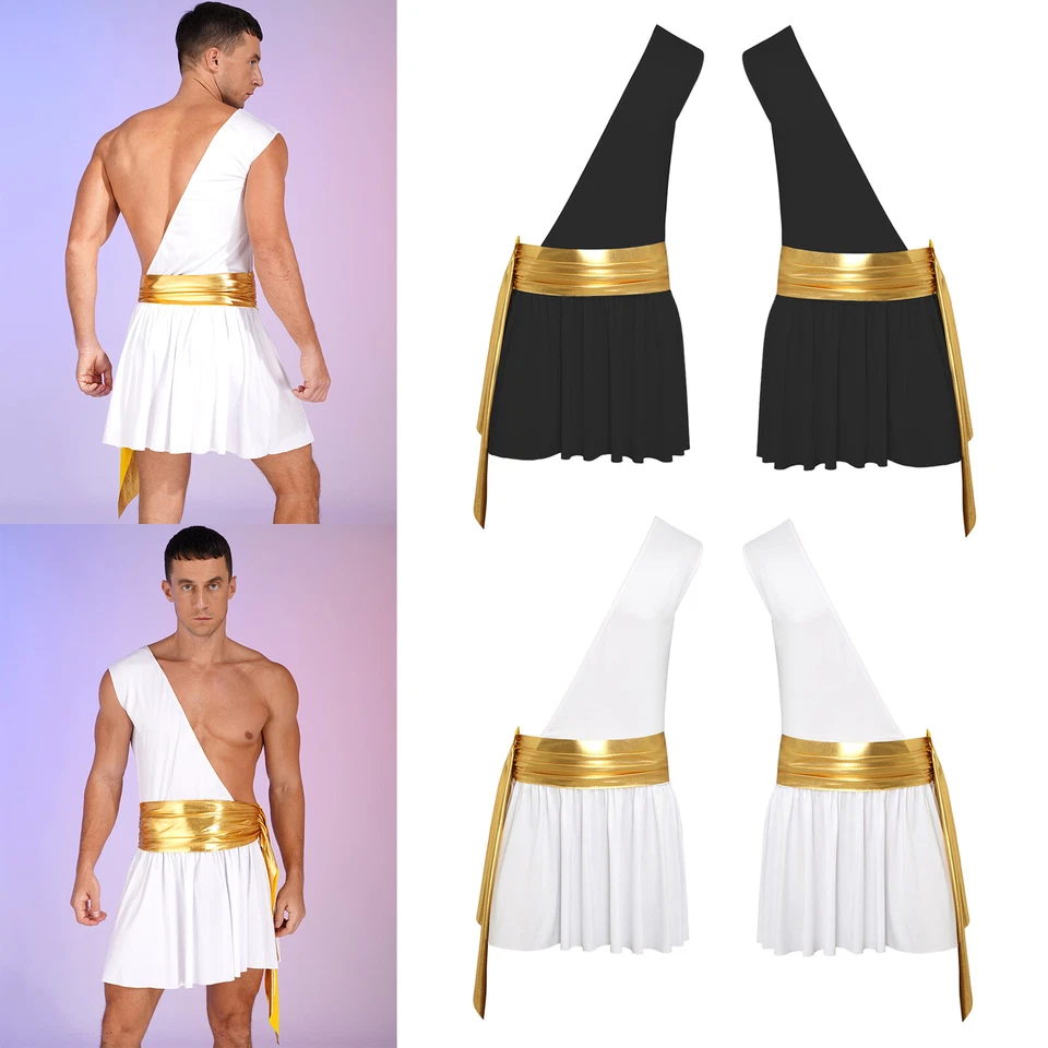 Men's Toga Costume Ancient Greek Roman Halloween Party Cosplay Fancy Dress Up - Image 3 of 4