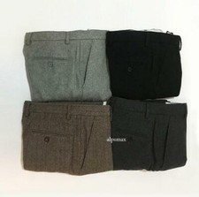 Mens British Slim Warm Straight PantsMany Color Herringbone Wool Tweed Trousers