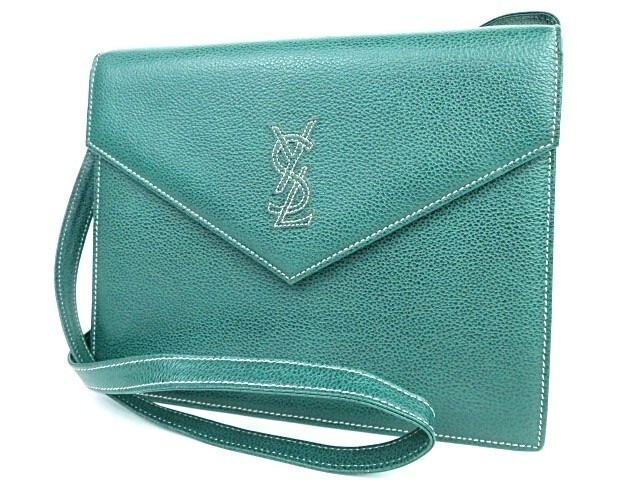 Autentica borsa a tracolla Yves Saint Laurent vintage logo pelle verde