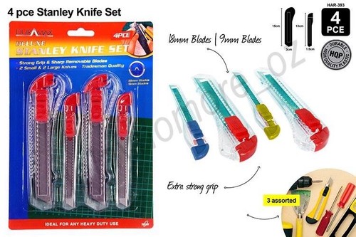 Set of 4 Deluxe Knife Retractable Blade Snap Off Razor Sharp Craft Box ...