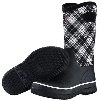 HISEA Women Rain Boots Handle Waterproof Insulated Mud Garden Barn Plush Footbed