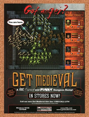 Get Medieval PC Original 1999 Ad Authentic Hack And Slash Video Game Promo
