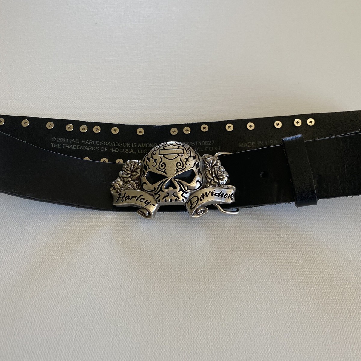 Rare Harley-Davidson Skull Leather Belt Buckle 3.5” 2013