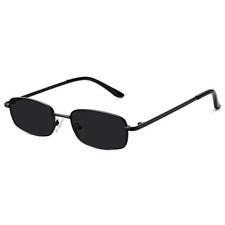 Rectangle Sunglasses for Women 90s Retro Small Narrow Square Black Frame Lens 