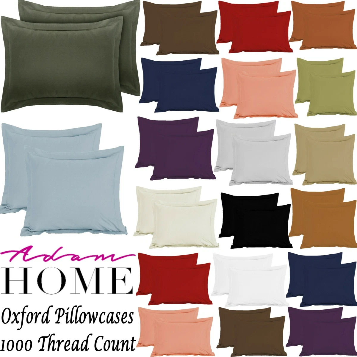 1000 Thread Count 100 Pure Egyptian Cotton Pillow Case Pair