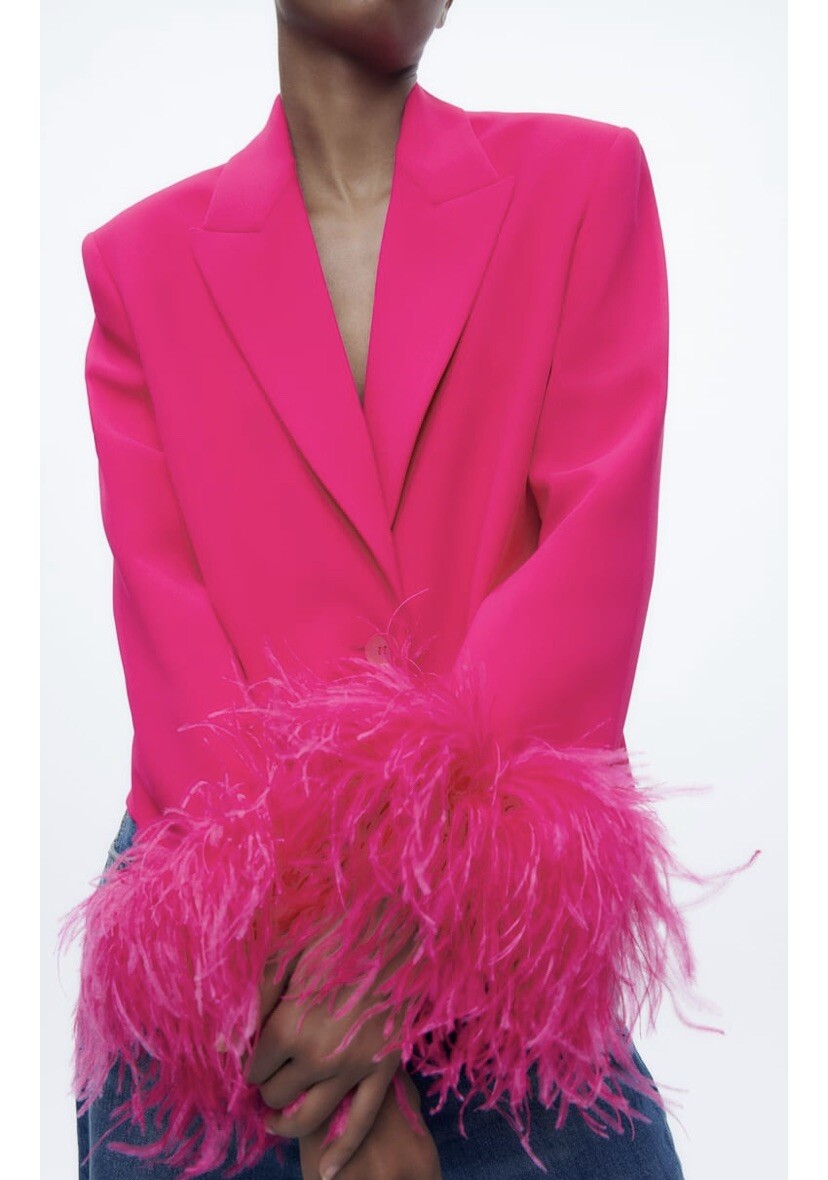 NEW ZARA Feather Blazer Suit Outfit Tailored Dress Coat