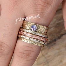 Faceted Amethyst Gemstone 925 Sterling Silver Spinner Ring Minimalist Jewelry