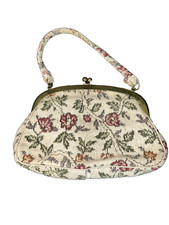 Tapestry Clutch Handbag Purse Granny Core Floral Vintage 1950's Handle Lined