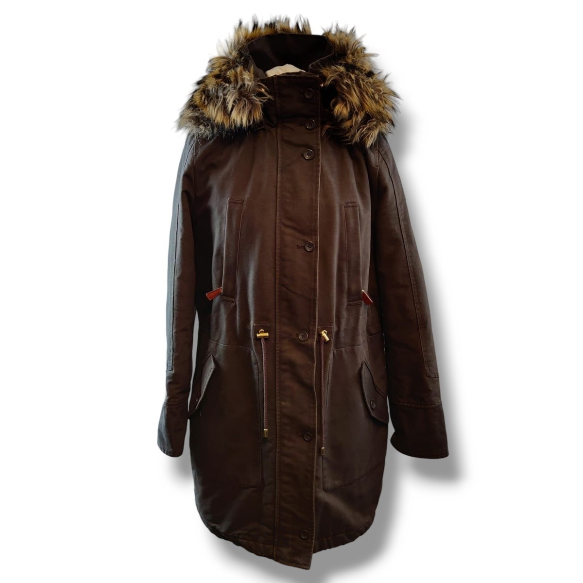 Phase Eight Womens Parka Jacket Size 12 Green Cotton Hooded