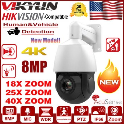 Hikvision Compatible 4K 8MP 40x Zoom PTZ Camera IR POE 2 Way Audio Auto Tracking