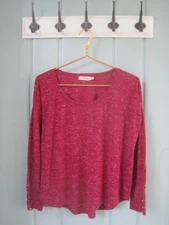 Anthropologie Elodie Womens Small Red T-Shirt Tee Lace Crochet Sleeve Hems Boho