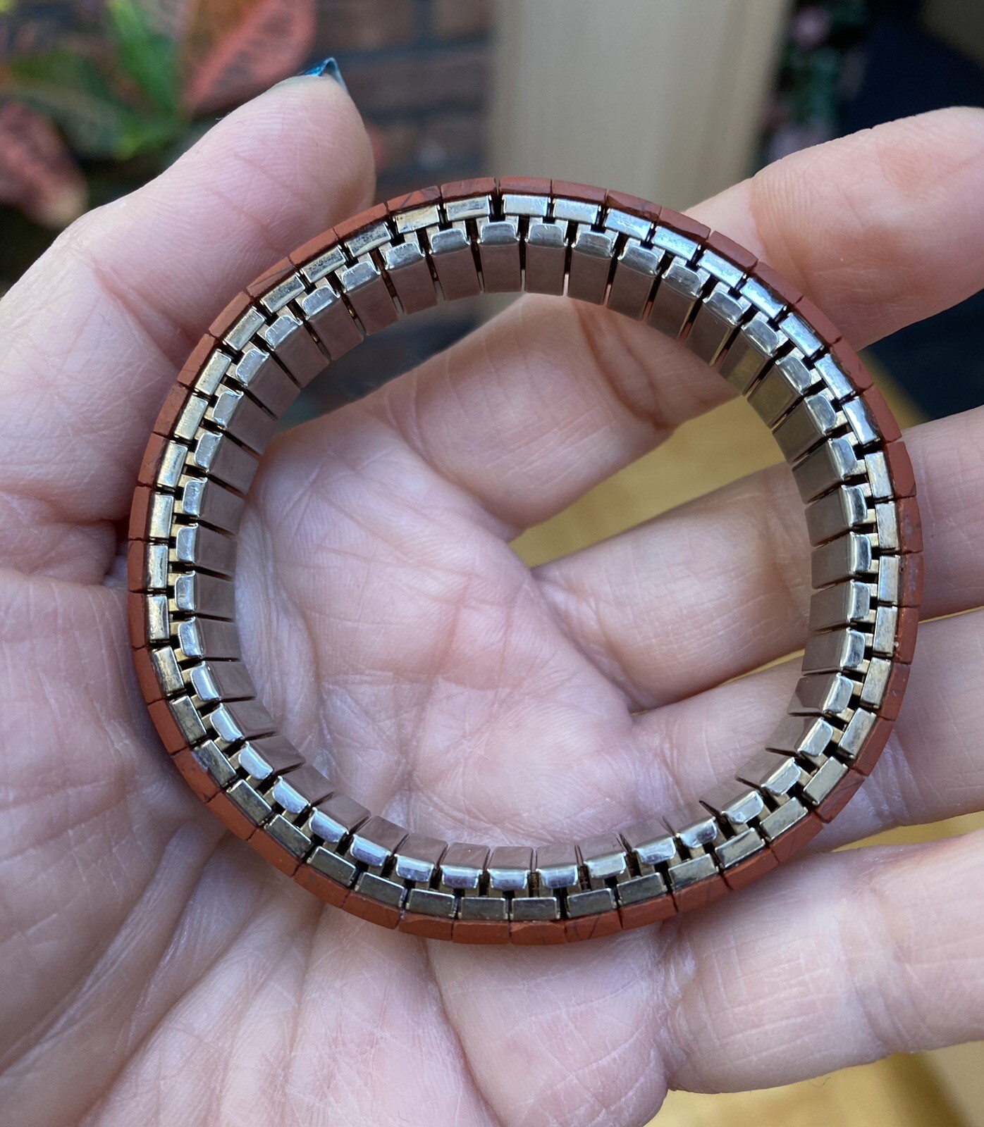 RED Jasper/Agate Full Panel Silver Expandable Cuf… - image 5