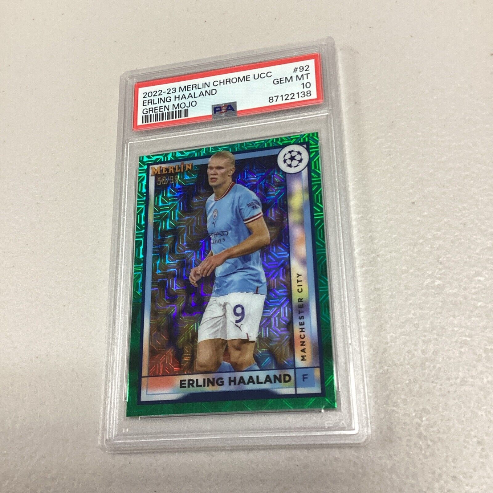 2022 Topps Chrome Merlin Erling Haaland Green /99 Refractor