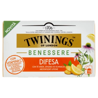 Twinings, Benessere Difesa, Grüner Tee Ingwer und Echinacea, 18 Filtern
