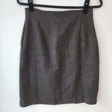 Halston 100% Wool Micro Houndstooth Pencil Skirt Preppy Academia Women's 10