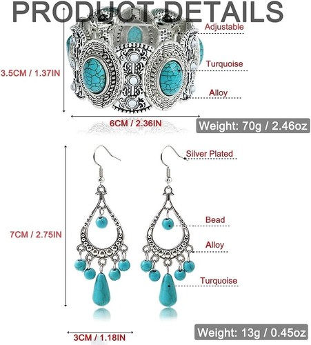 3 Pieces Bohemian Turquoise Necklace for Women Western Jewelry Boho Turquoise... - Picture 5 of 7