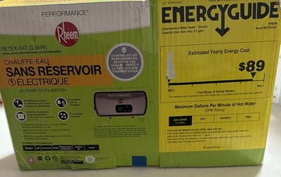 Rheem Performance Electric Tankless Water Heater RETEX-04T 3.5KW. 