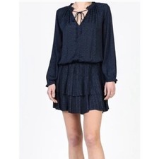 Current Air Anthropologie Laurel Star long sleeve mini Dress In Navy Blue Small