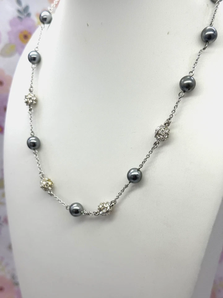 Collar Nolan Miller Glamour Collection QVC Tono Plata Imitación Perla Estrás Foto 2 de 4