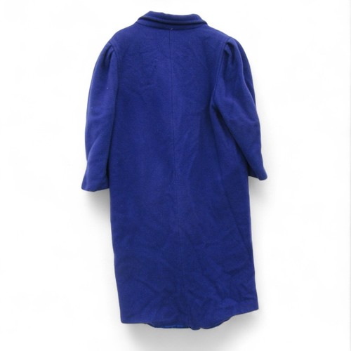 Vintage 80's Pure New Wool Ladies Long Coat Purple Royal Blue UK Large -Preloved - Picture 19 of 24
