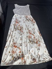 Women's L Maxi Dress Sleeveless Round Neck Knit Stretch Striped Top Floral Skirt