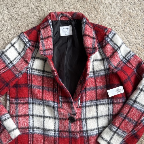 Old Navy karierter Wollmischung Mantel S rot Damen 2 Knopf Taschen Academia Preppy - Bild 3 von 20