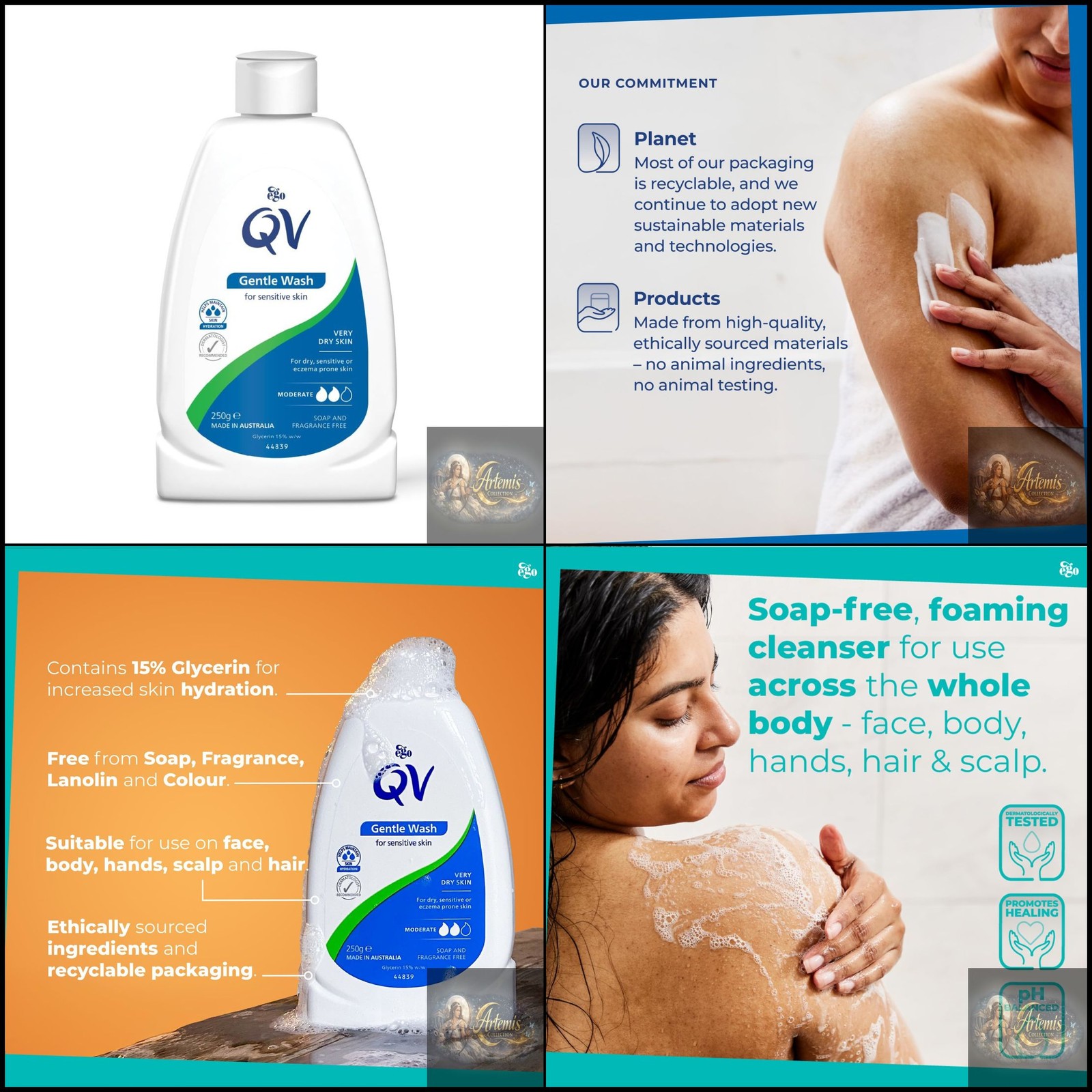 QV Gentle Wash (250g) for Dry, Sensitive Skin, pH Balanced, Unscented, Soap Free Body Wash, Moisturising Soap alternative that lathers for Dry Skin, Eczema, Psoriasis, Dermatitis - Image 2