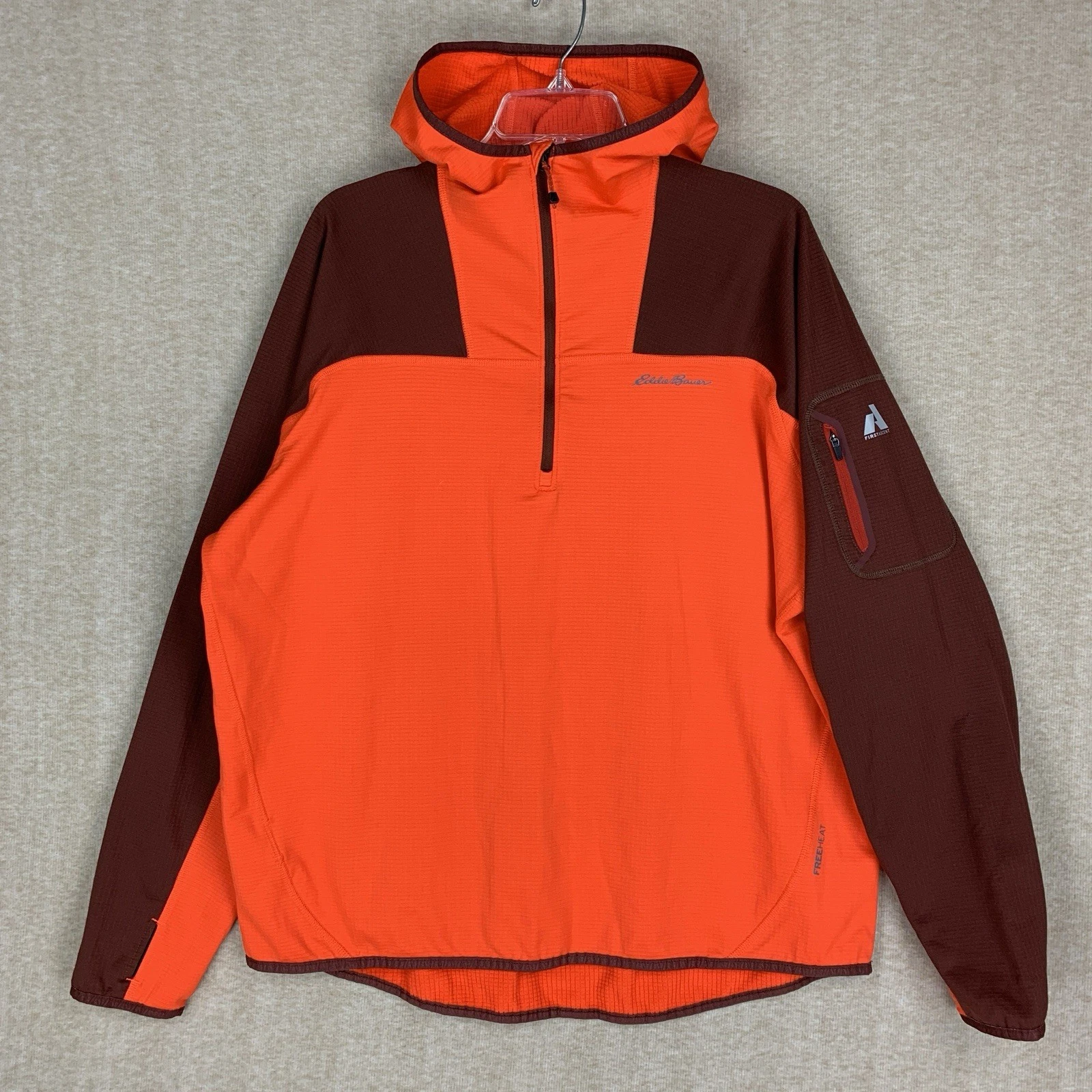 Eddie Bauer First Ascent Hoodie Men XL Orange Free Heat Grid Fleece Thermal Gorp