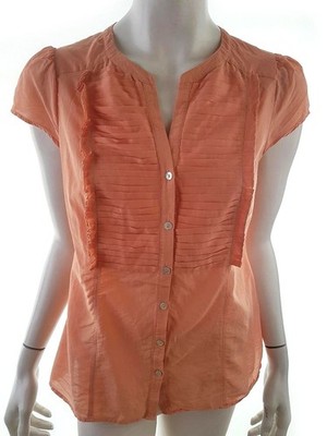 STOCKH LM Damen Geknöpfte Bluse Gr. 40 Orange Baumwolle Kurzer Ärmel Knöpfe