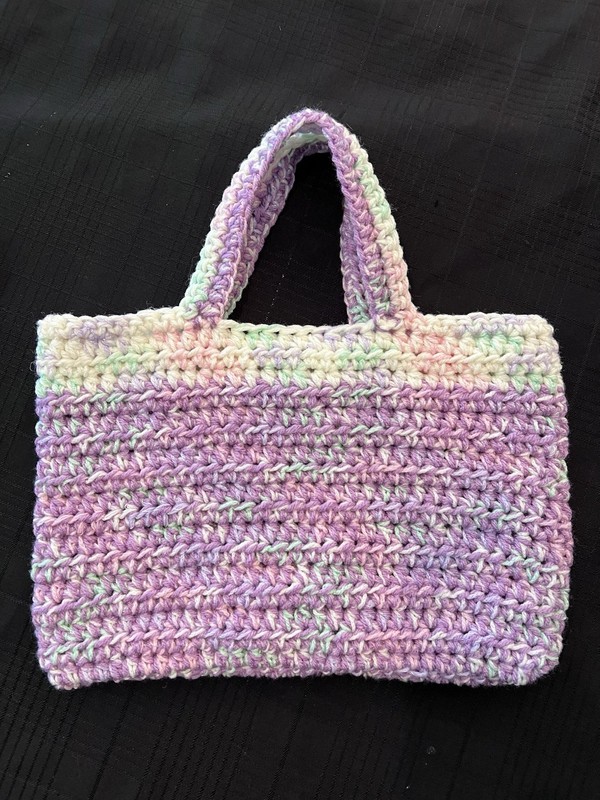 Handmade Crochet Tote Bag Pastel Purple Multicolor  