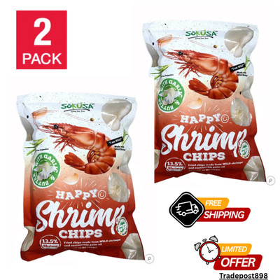 Shrimp Chips with Garlic and Butter 16 oz Happy Chips 13.5% Shrimp, 2-pack!