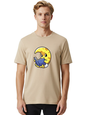 Moon-Reading-Book Mens Graphic Tee, 100% Cotton, Casual Summer Wear