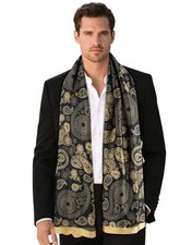 Silk Feel Long Scarf for Men, Lightweight Business Dress Shawl Wraps Black