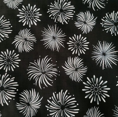 Gray & White Fireworks Explode in a Black Sky on Japanese Cotton Dobby Shirting