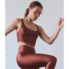 Free People FP Movement SHINE BRIGHT Crop Cross Back Sports Bra in Brown L NWOT