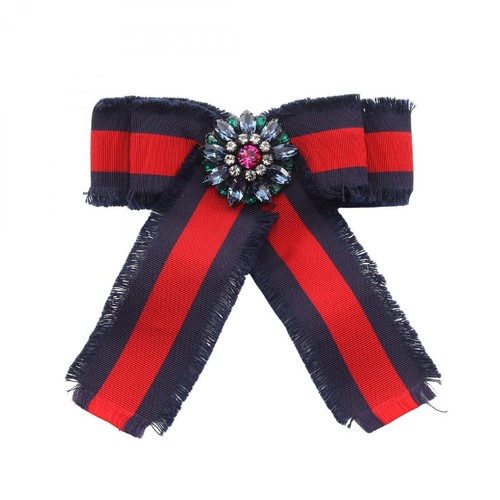 Gucci Web Grosgrain Ribbon Brooch Navy Accessories Used