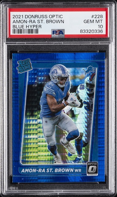 Amon-Ra St. Brown 2021 Panini Donruss Optic Rated Rookie Blue Hyper