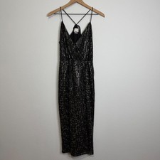 Saylor - Little Black Dress Sequin Strappy Front Slit Cocktail Formal Sz Small