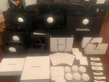 CHANEL BOXES, BAGS AND RIBBON SEE DESCRIPTION FOR DETAILS