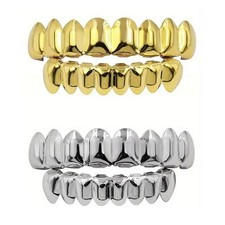 Gold-plated Brass Dental Grills For Teeth 8 Top Bottom Set For Hip-hop Rapper
