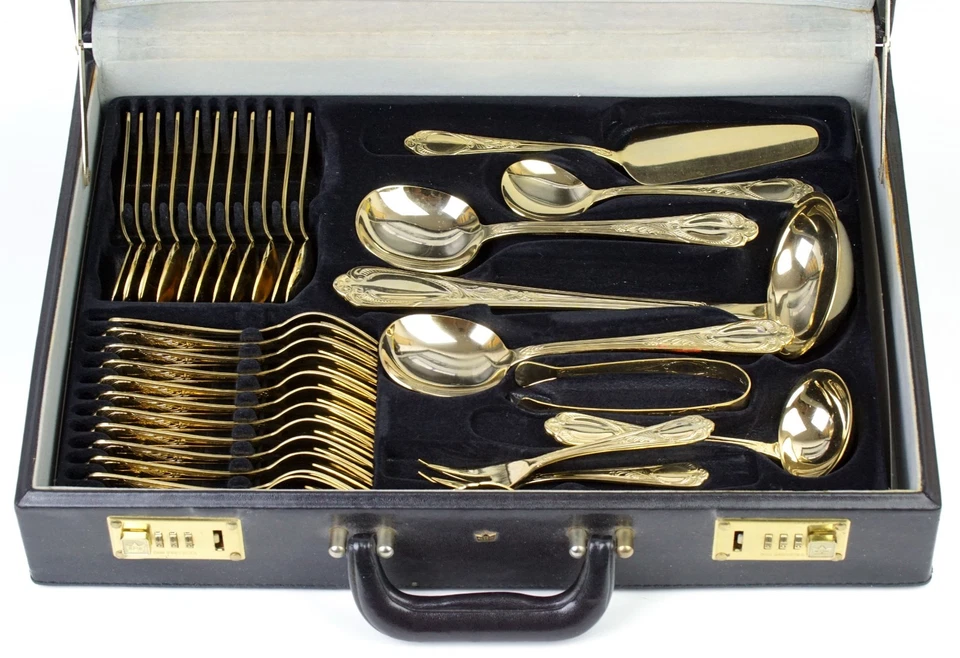 SBS Solingen Besteck Koffer WIEN 70-teilig 12 Personen 23/24 Karat Vergoldet - Bild 3 von 4