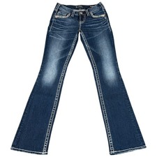 Silver Co. Aiko Mid Slim Bootcut Jeans Womens 26x33 28x31.5 Blue Distressed