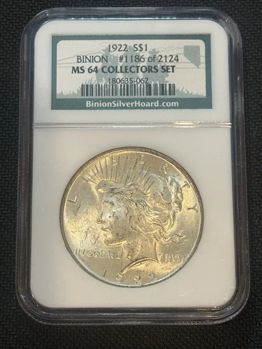 1922 Binion Hoard Peace Silver Dollar MS 64 Bright Gem ~ Collectors Set Coin