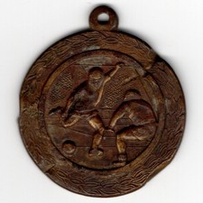 Vintage Soccer Metal Medallion Award Player kicking ball Action Scene Pendant