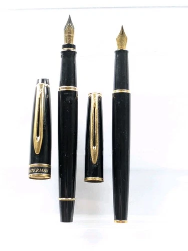 Vtg 2x Black Waterman Fountain Pen Lot - Steel Nibs - Hemisphere Expert - product listing photo