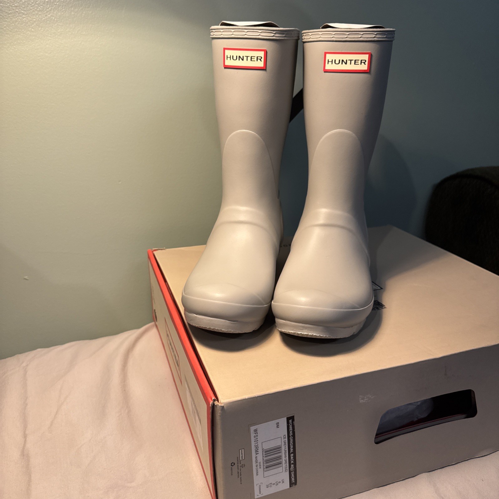 Hunter Original Adjustable Back Boots Women's Short Ice Grey US 8