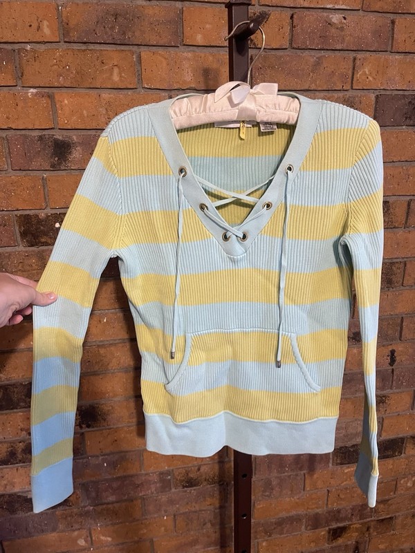 Cutesy Y2k Dana Buchman Lace Up Ribbed Top Size Small Green And Blue