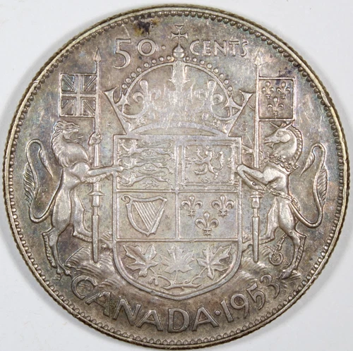 1953 Small "3" Without Straps Canada 50 Cent Extra Fine Plus KM-53 Free Shipping