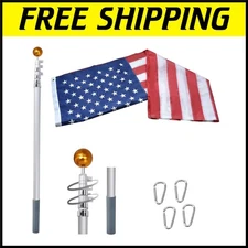 20FT Telescoping Flag Pole Kit with Tangle-Free American Flag & Gold Finial